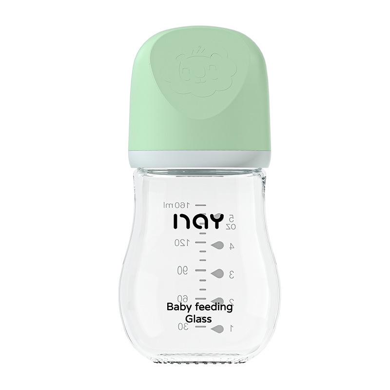 Nuoxin Baby Anti-Choke Borosilicate Glass Feeding Bottle for Newborns, Anti-Bloating, Medium Size.