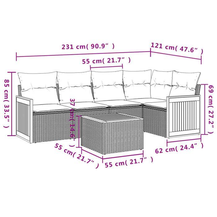 VidaXL Salon de Jardin avec Coussins 6 pcs, Canapés de Patio, Ensemble de Meubles, Mobilier de Terrasse Extérieur, Beige 3260036