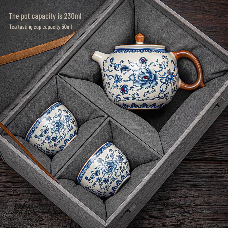Lainuo Ru Kiln Floral and Distant Mountain Grey Tea Sets