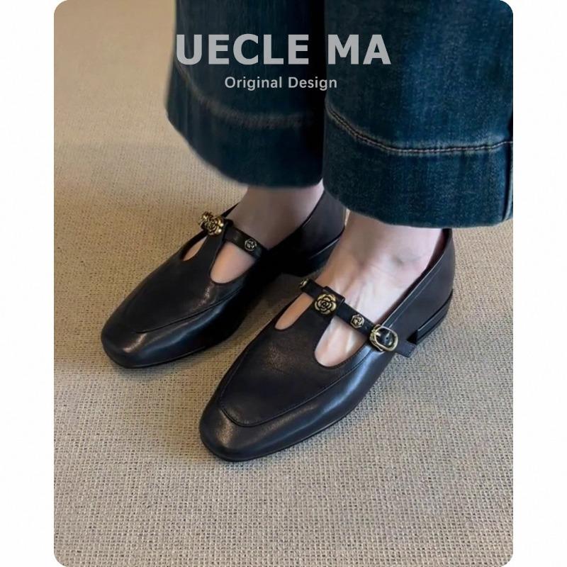 Супермягкая овчина~ Ретро туфли Мэри Джейн женские кожаные с квадратным носком Т-образной формы черные балетки