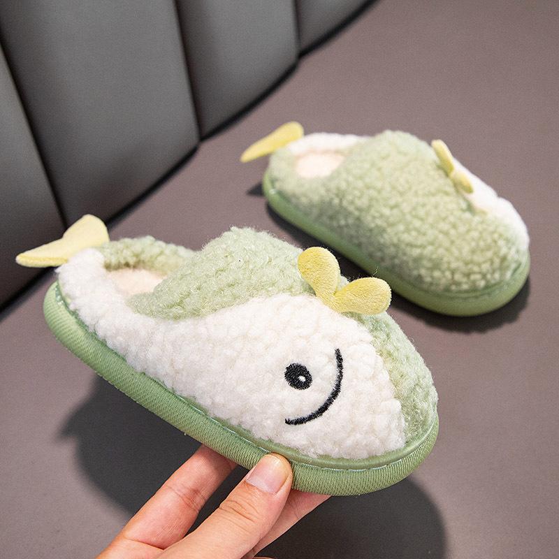 

Детские хлопковые тапочки для девочек и мальчиков, зимние теплые утолщенные и флисовые шерстяные туфли, мультяшные хлопковые туфли 34-35 зелёный