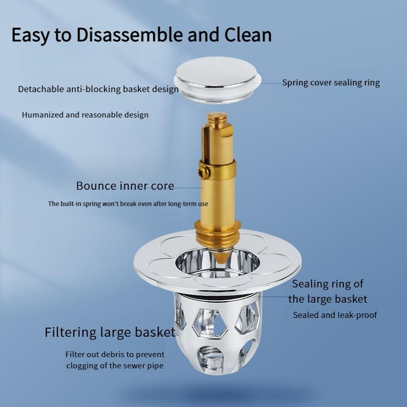 Sink Drain Stopper All Copper Anti-Odor Bounce Core Press-Type Sink Drain Universal Accessories for Wash Basin Bathroom Sink