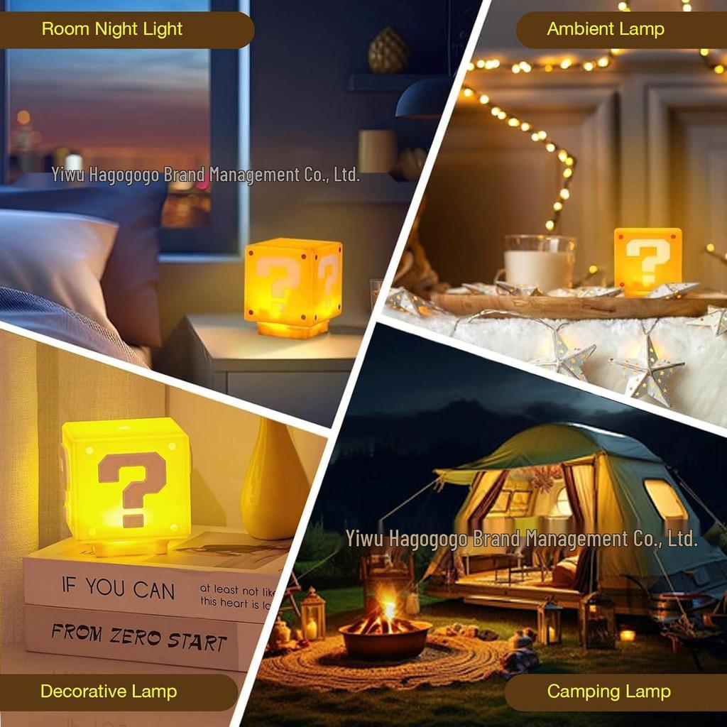 Mario Question Mark LED Night Light (USB, 10x10CM) for Bedroom & Dorm Atmosphere