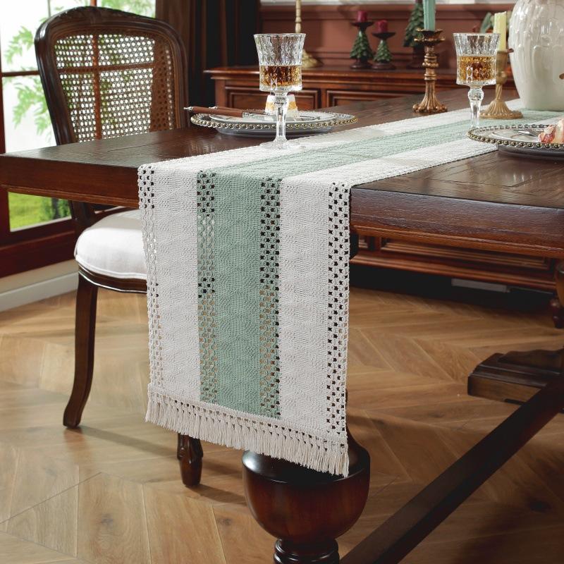 Boho Farmhouse Linen Table Runner–Rustic Macrame with Tassels,Burlap&Cotton Blend for Baby Shower Home Decor and Holiday Events