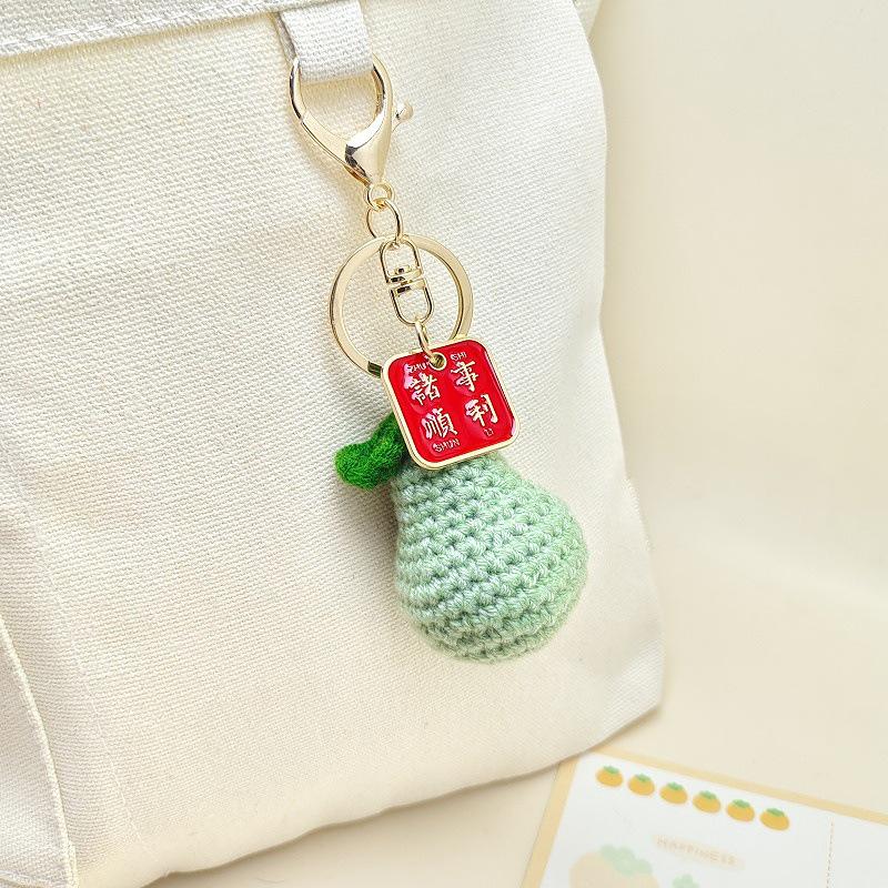 Handmade Crochet Fruit Keychain: Persimmon & Apple Pendant Souvenir Gift