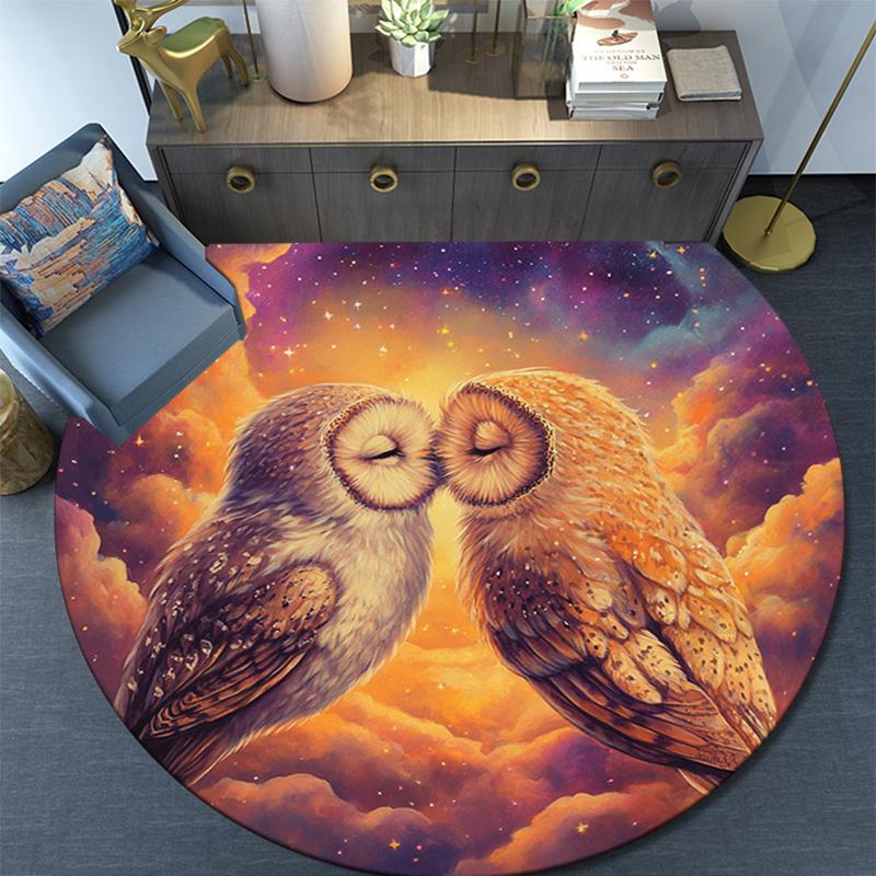 Owl Kisses Round Area Rug,Carpet Rug for Living Room Bedroom Sofa Playroom Decor,Non-slip Floor Mat