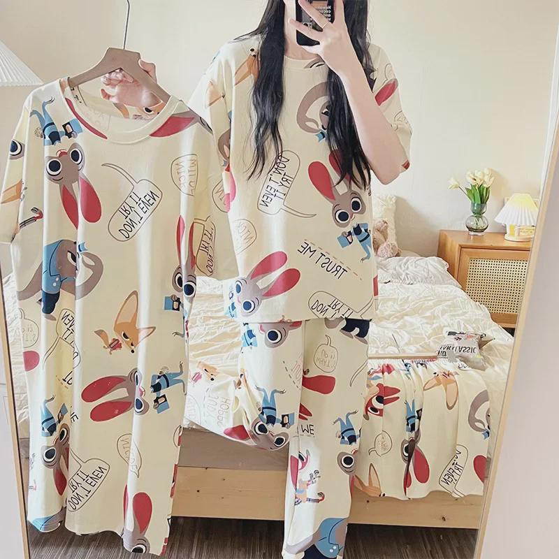 Women's Summer Cotton-Feel Short-Sleeve Nightdress & Pajama Set