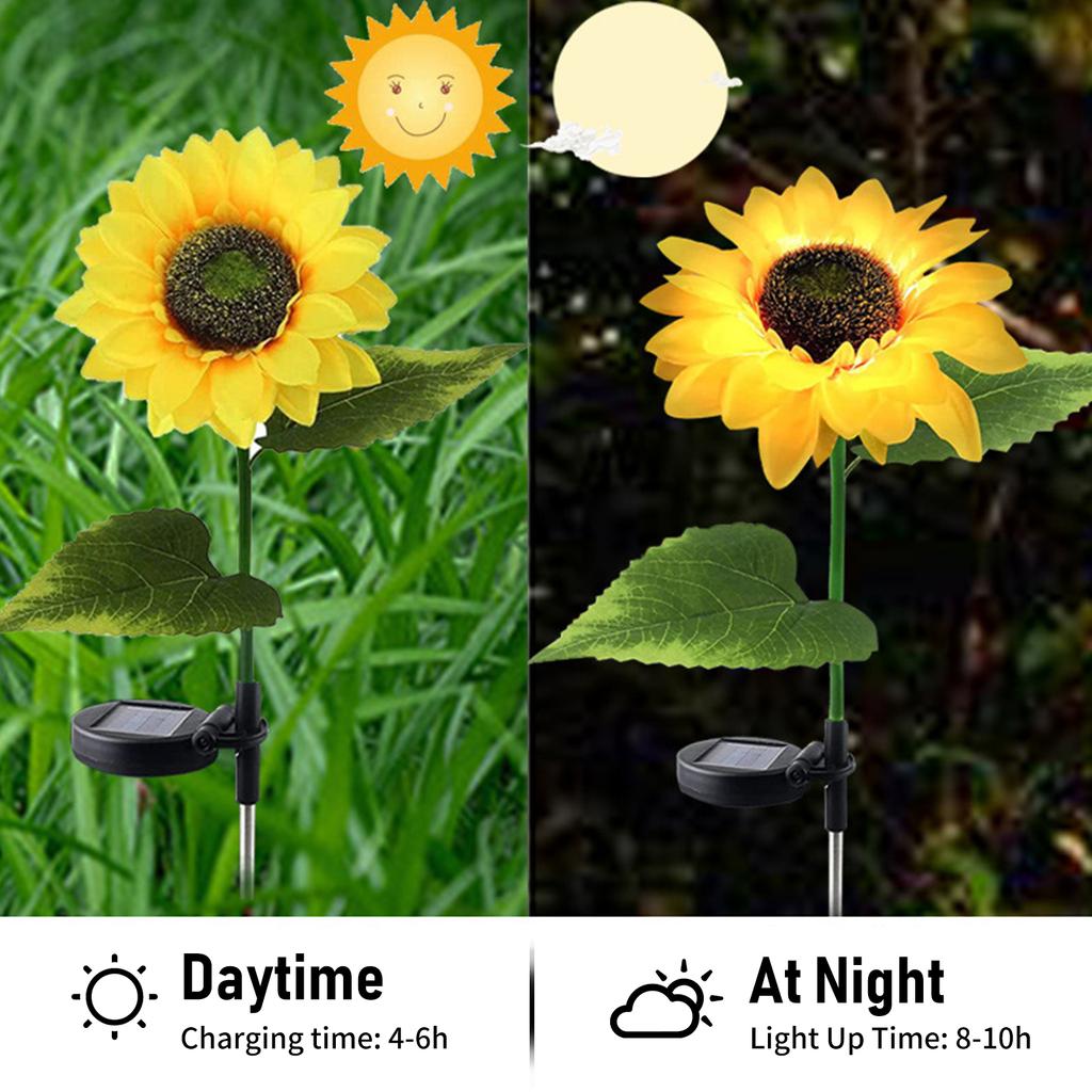 2Pack Sunflower Shape LED Solar Lights Outdoor Garden Stake Lights Warm White Decorative Lamp Waterproof Auto On Off
