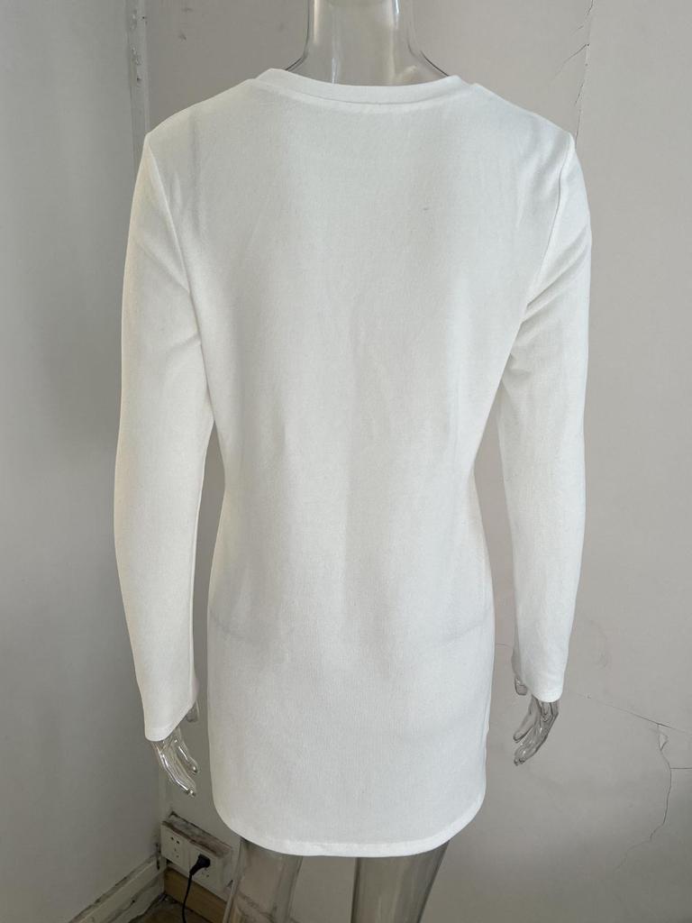 2024 Trendiges lässiges T-Shirt mit Rundhalsausschnitt und langen Ärmeln mit Seitenschlitzen - Unifarben für Herbst/Winter