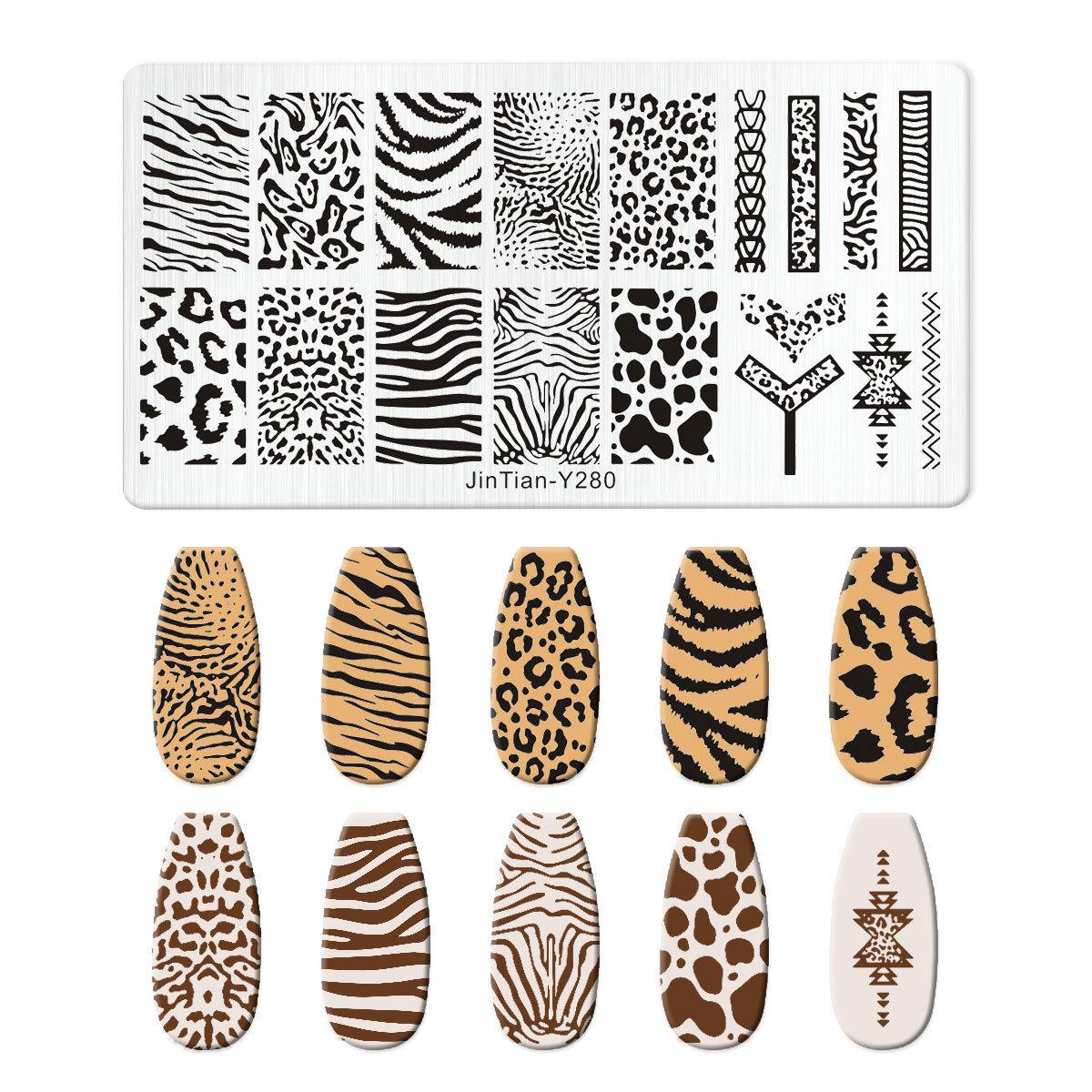 

Leopard Geometric Nail Plate Marble Blooming French Line Animal Skin Image Nail Stamp Template UV Gel Polish Printing Plate Tool