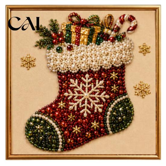 Holiday DIY Projects for Family Christmas Faux Pearl Painting Art Kit with Frame, Santa Decorative Wall Making Beads Craft Adults Beginner,