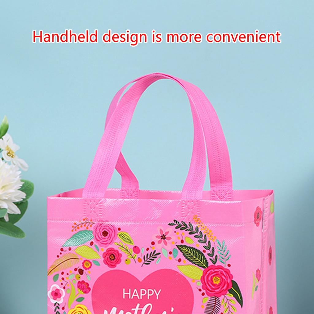 Thank You Bags Mothers Day Tote Gift Bags Floral Non-Woven Candy Bags with Handle Party Favor Reusable Gift Wrapping Bag