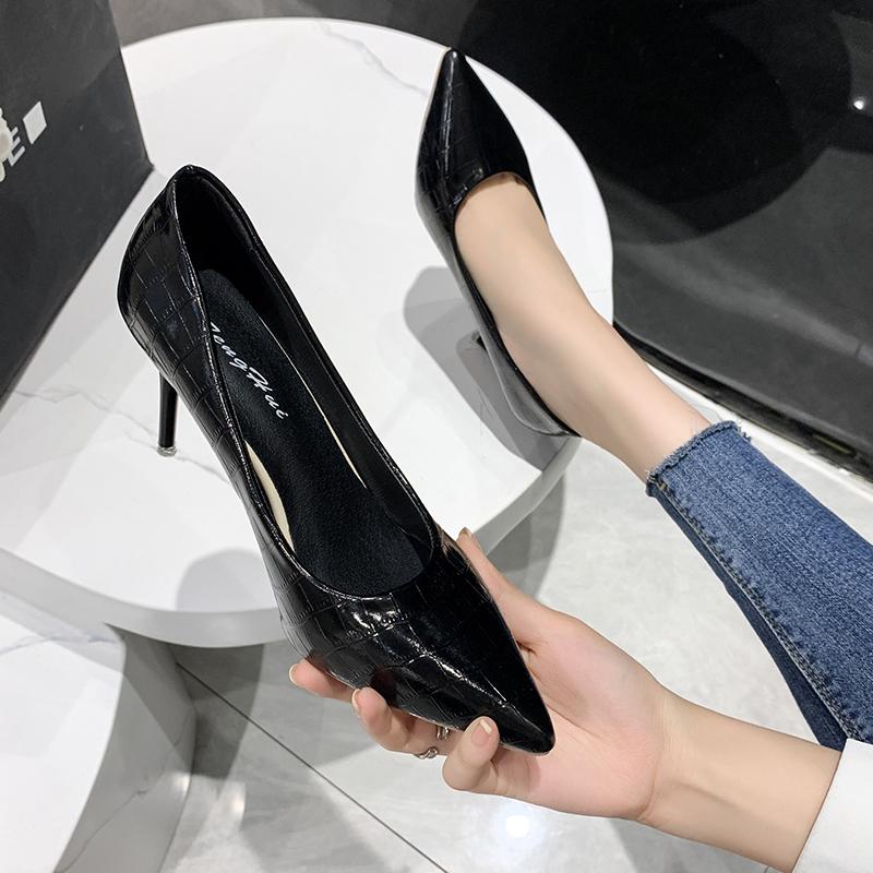 

New Women High Heels Stiletto Pumps Pointed Toe Green Nude Heels Office Lady Serpentine Patent Leather Wedding Party Prom Shoes 43 чёрный