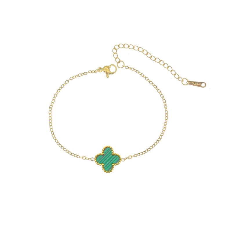 Leichter Luxus Doppelseitiges Vierblättriges Kleeblatt Einzelblume Einfaches Armband Neue Nische Titanstahl 18K Schlüsselbeinkette Damenschmuck