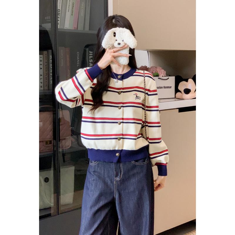 2025 Autumn/Winter Korean Chic Striped Knit Cardigan for Women