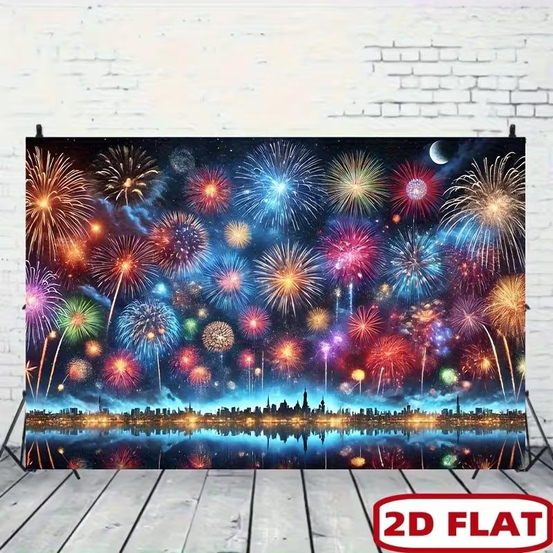 

2D City Skyline Fireworks Backdrop for New Year & Holiday Photoshoot 47.2x31.5inch/120*80cm