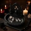 Dark Niche Desk Decor Church Carving Design Storage Box, Matte Black Desktop Organizer for Rings Gothic Home Ornament Bracelets Goth Decor, Style Tray