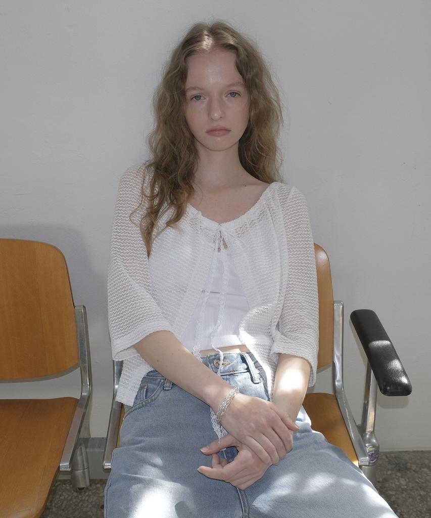 Morceau Par Morceau Lace Strap Knit Cardigan [White]