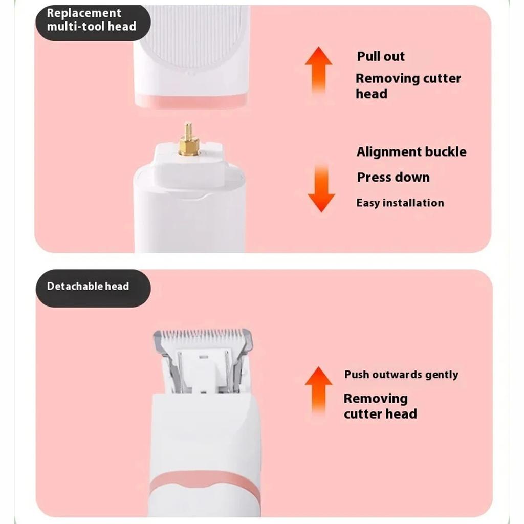 Dog Clippers Grooming Kit 4-in-1 Hair Clipper-Low Noise Paw Trimmer- Rechargeable - Cordless Quiet Nail Grinder Shaver for Cats