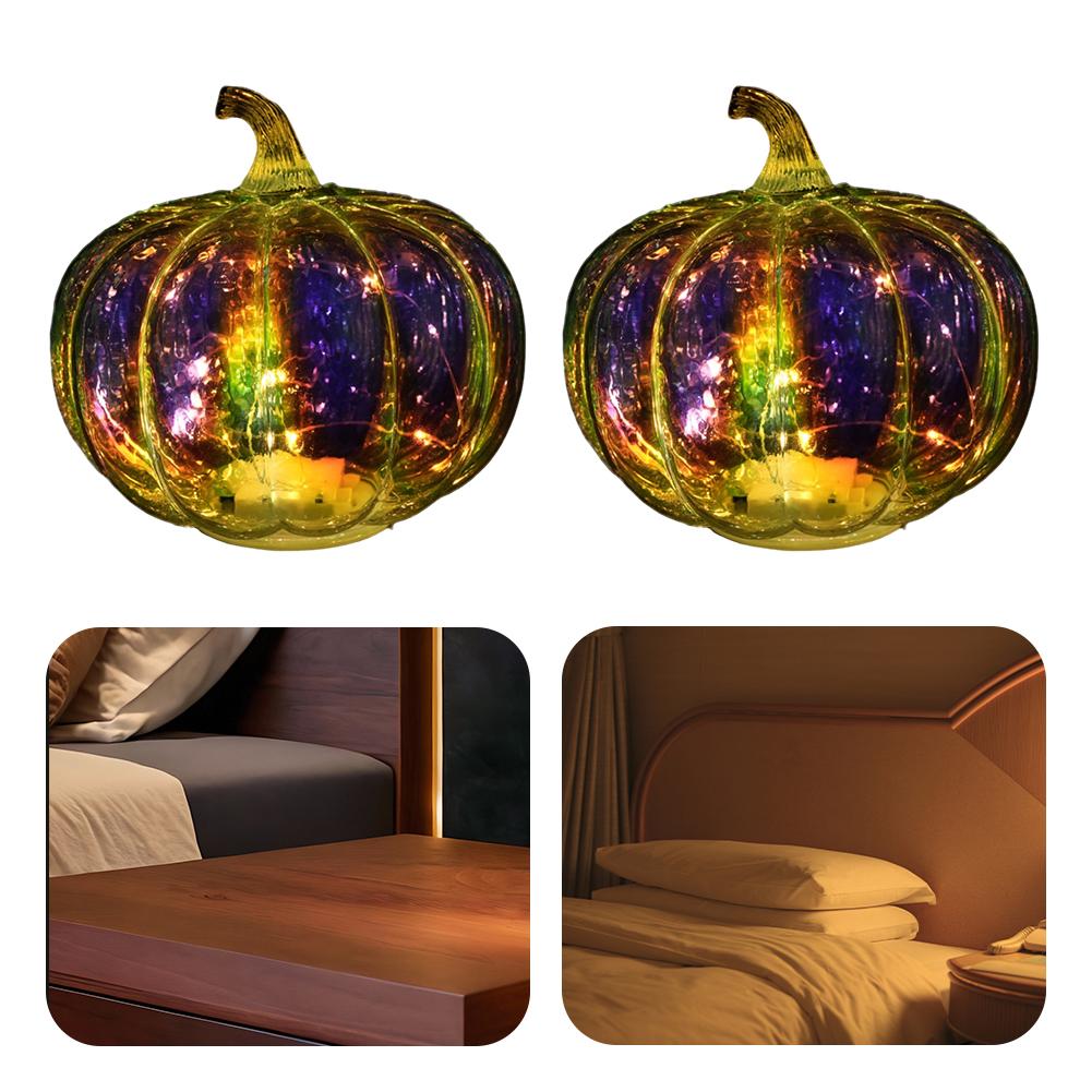 Decorative Pumpkin Lantern Battery Powered Halloween Luminous Ornaments Glass Pumpkin Lantern Holiday Lighting Decorations