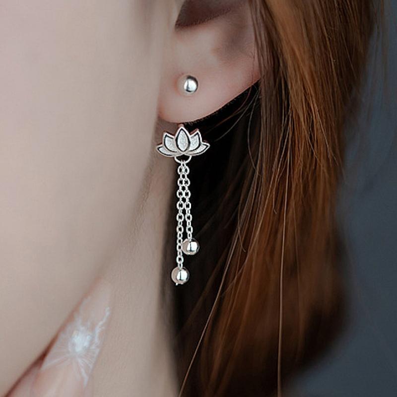1Pair Lotus Tassel Earrings Femininity Screw Flower Earrings Elegant and Elegant Daily Style Women's Jewelry