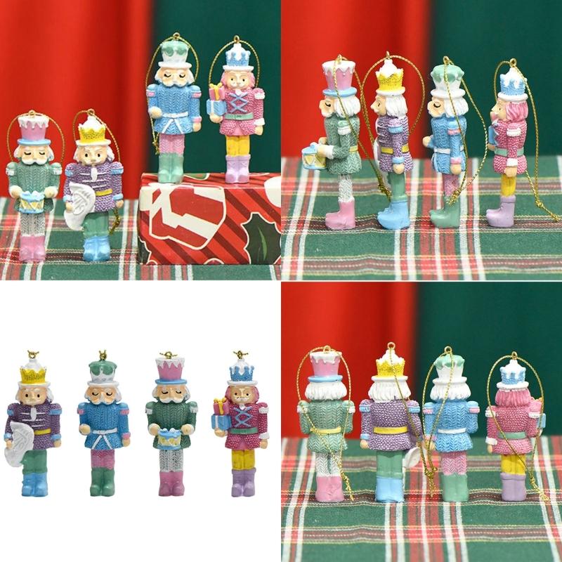Pack of 4 Candy Color Nutcrackers King and Soldier Statue Christmas Decorative Hanging Resins Nutcrackers Toy Decors