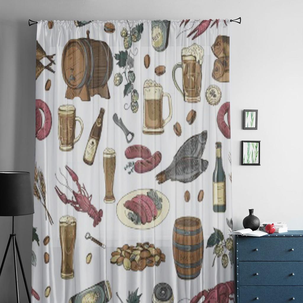 Bunte Bier Handzeichnung Muster Tüll Transparente Vorhänge für Wohnzimmer Schlafzimmer Küche Dekoration Voile Organza Vorhänge