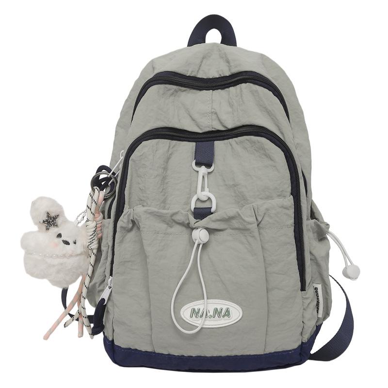 

2025 New Student Backpack For Girls College Student Junior High Schoolbag Large Capacity Travel Computer Backpack With Doll серый