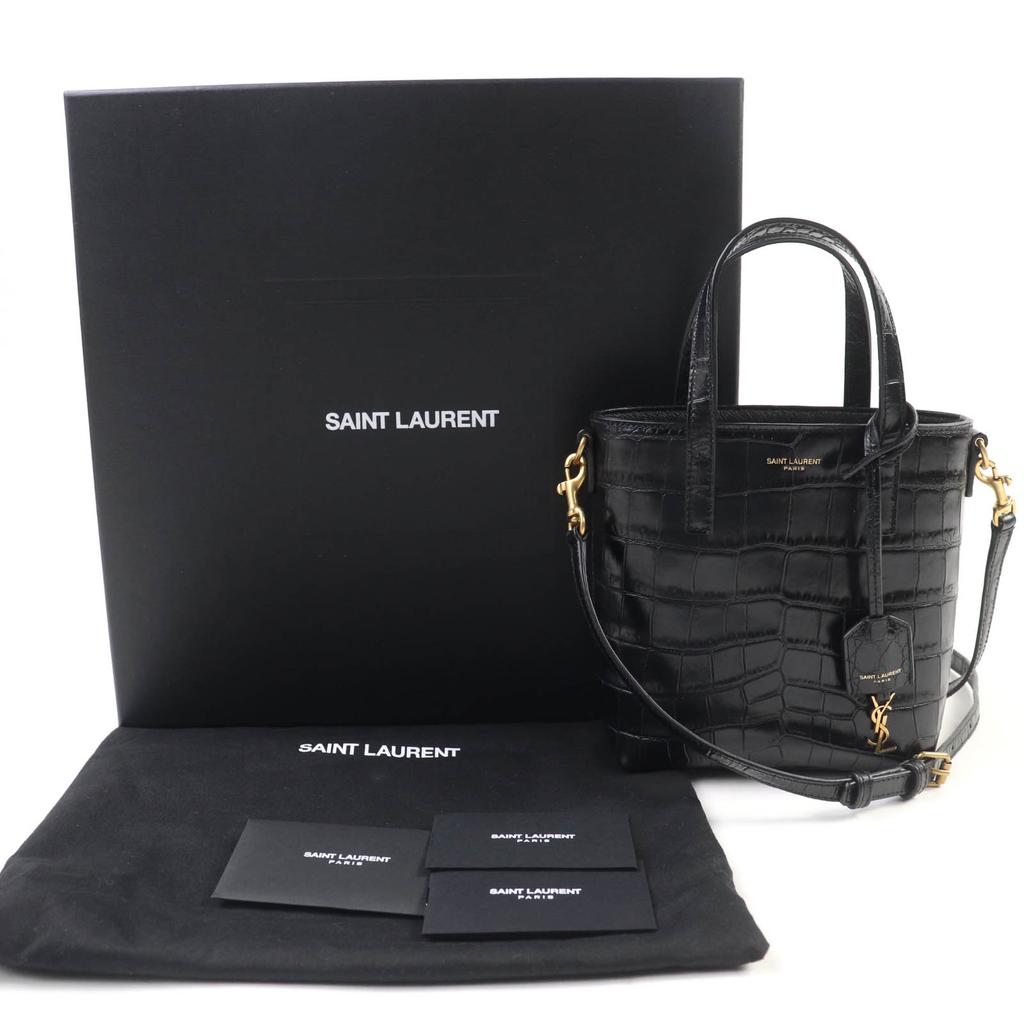 Excellent SAINT LAURENT PARIS Shoulder Bag Mini Toy Shopping Croco-embossed Used