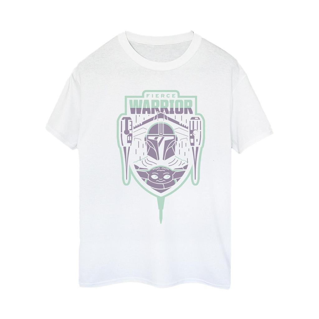 STAR WARS Womens/Ladies The Mandalorian Fierce Warrior Patch Cotton Boyfriend T-Shirt