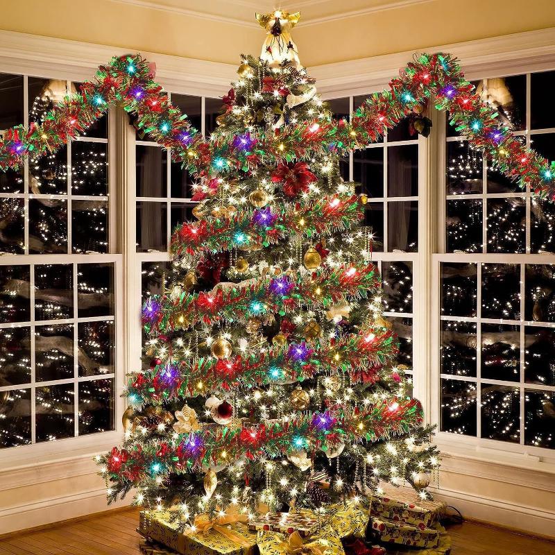 5M Christmas Tinsel Garland Metallic Shiny Garland With Led Lights Christmas Tree Garland Thick Hanging Suitable For Home Decor