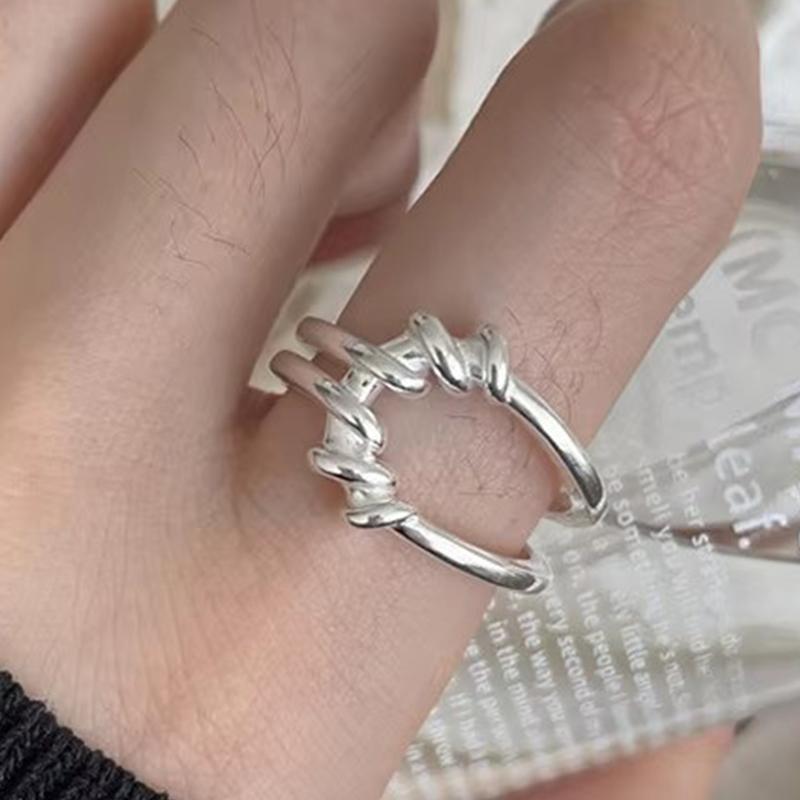 PANJBJ  925 Sterling Silver Double Layer Ring for Women Girl Gift Geometry Hollowing Out Minimalism Fashion Jewelry Wholesale