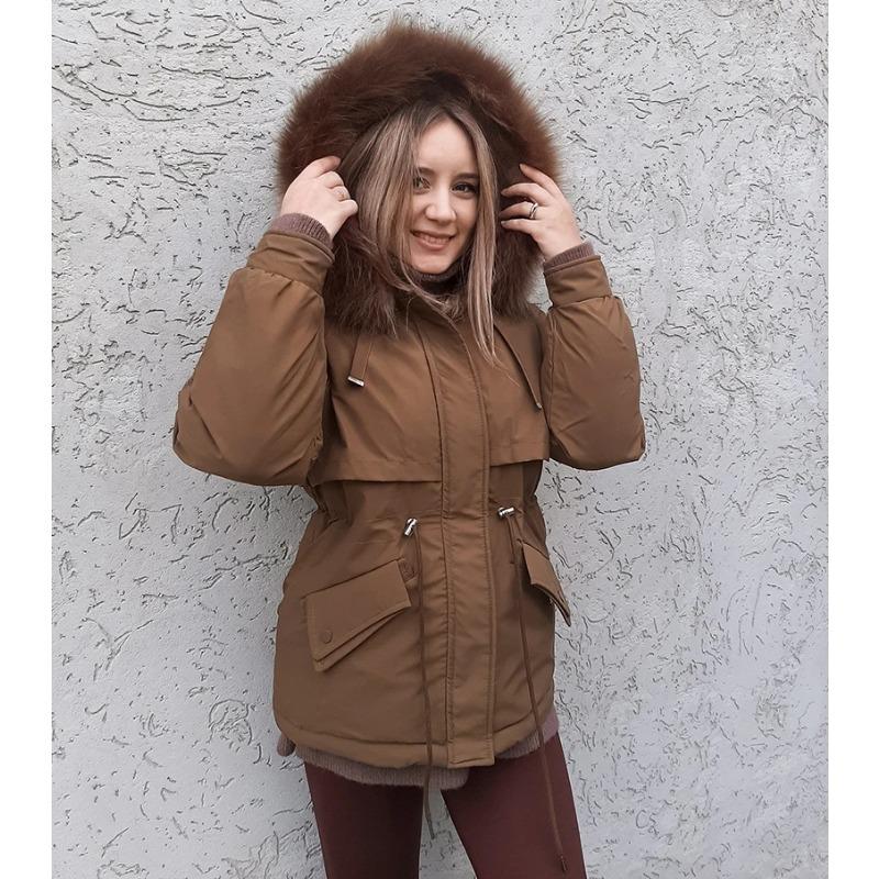 Cotton Padded Plus Size 2XL Winter Big Fur Jacket Women Loose Slim Warm Hooded Parka Coat Down Jacket