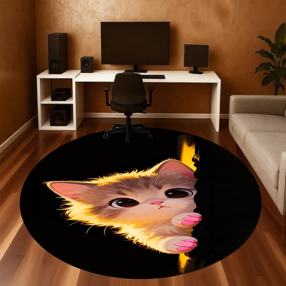 1pc Kitten Cute Round Chair mat office Area Rug - Non-Slip, Floor Mat for Office, Bedroom, and Indoor Decor p127025