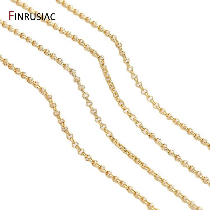 14k Gold Plated Brass 2/3/4/5.5mm Cable Link Chain Accessories For Jewellery Making, DIY Bracelet Necklace Chain Spool Wholesale