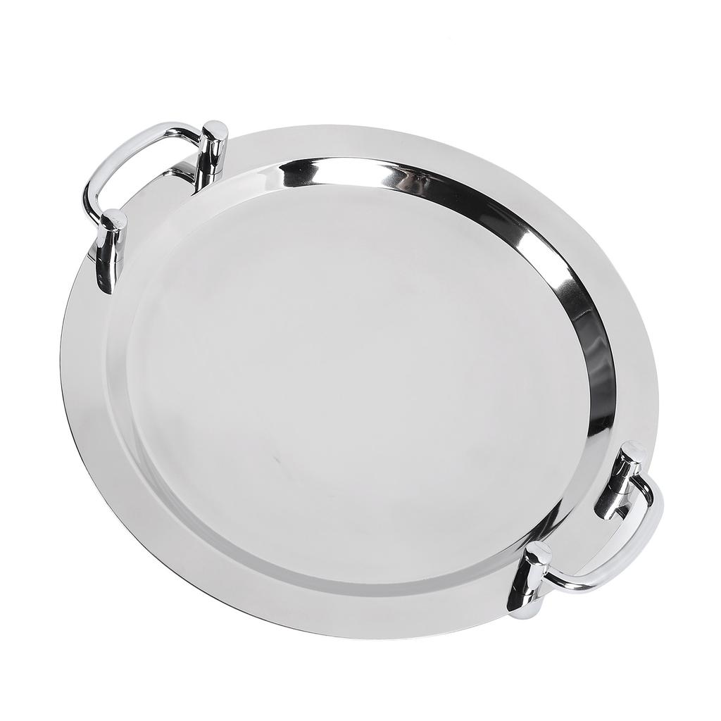 Stainless Steel Buffet Plate Bright Mirror Finish Serving Tray with Handle for Hotel Restaurant Banquet Circular