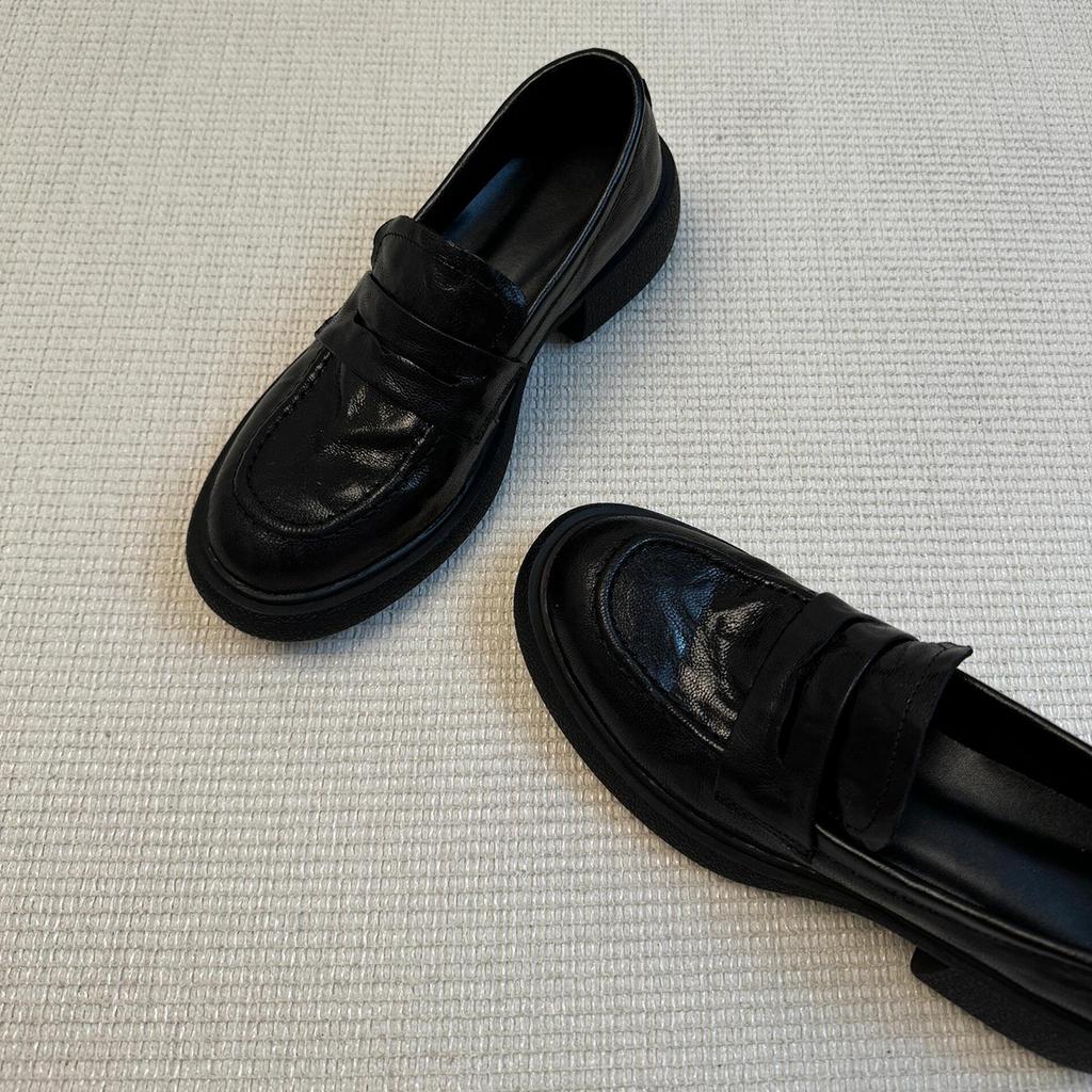 Sheepskin version~ British style platform loafers women's one-pedal lazy shoes versatile single shoes college style jk uniform shoes
