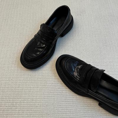 Schaffell-Version~ Britische Plateau-Loafer Damen Ein-Pedal-Slipper vielseitige Einzelschuhe College-Stil JK-Uniformschuhe