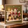 Handmade Framed Pearl Painting Set with Christmas Nutcracker Fireplace Design 5D Shiny Bead Art Canvas Creative Craft for Room Decor