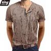 Men's Short-sleeved T-shirt Broken Holes Retro Men's Fashion Henley Shirt Men's Casual Fashion Tops Slim Fit