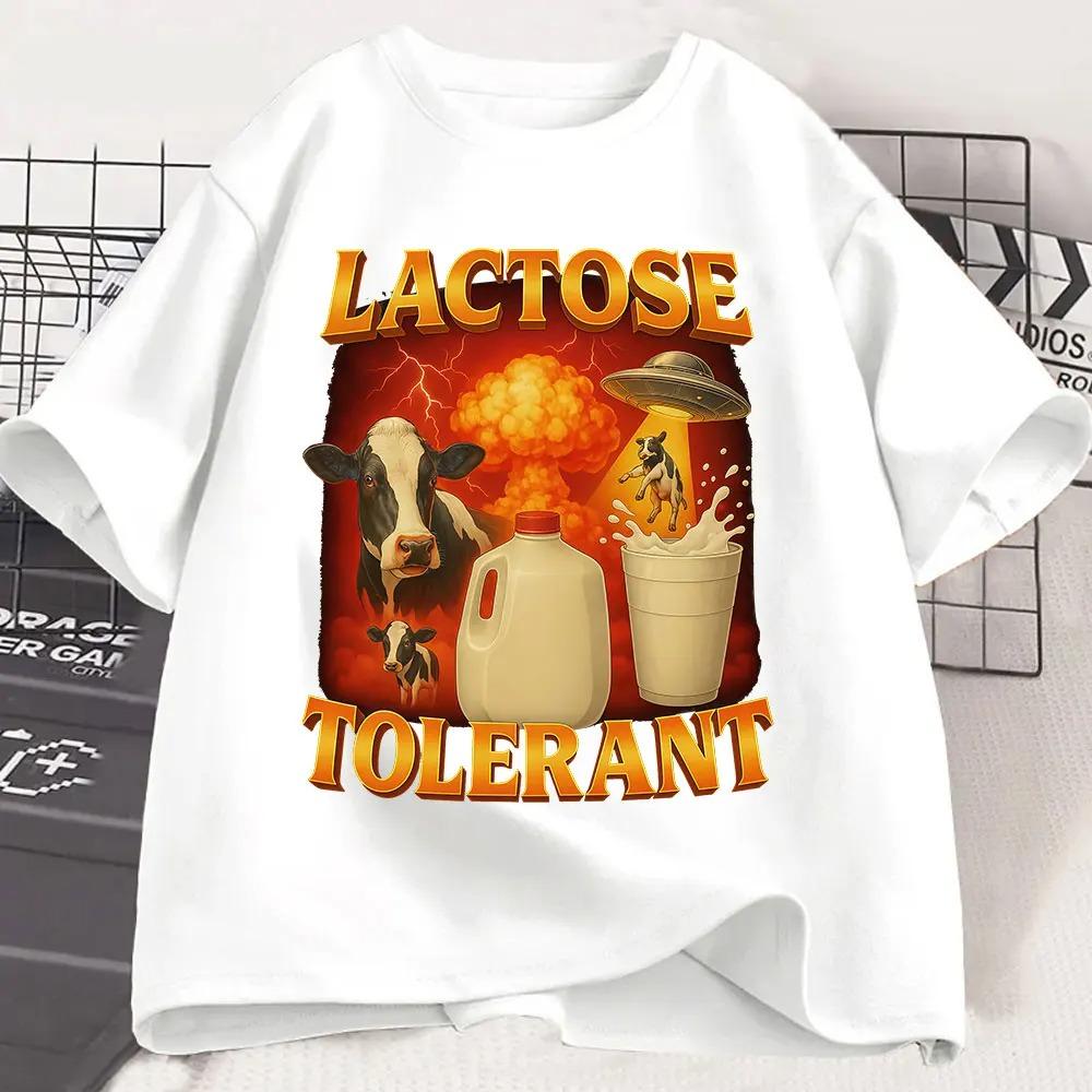 

Lactose Tolerant Pattern Tshirt for Women Vintage Milk Fashion Short Sleeved Tshirt Casual Comfortable Summer Clothing S
