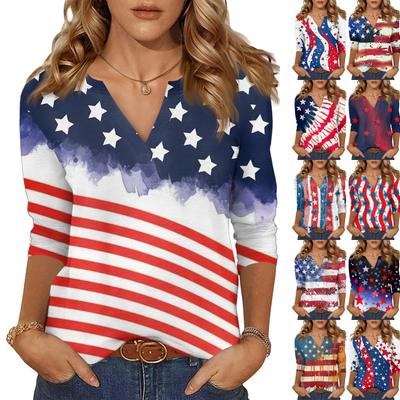 Women's Casual Fashion Sexy Comfortable V-Neck Independence Day Seven Sleeve Top