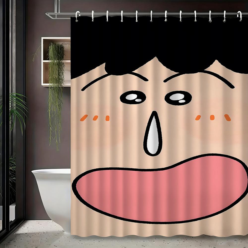 Crayon Shin-Chan Cowboy Rope Swing 2D Print Waterproof Shower Curtain, Blue Sky Bathroom Decor With Hooks