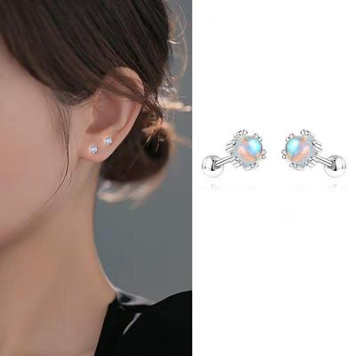 Orecchini in Pietra di Luna Stile Coreano: Argento Sterling S925, Chiusura a Vite, Design di Nicchia di Alta Gamma