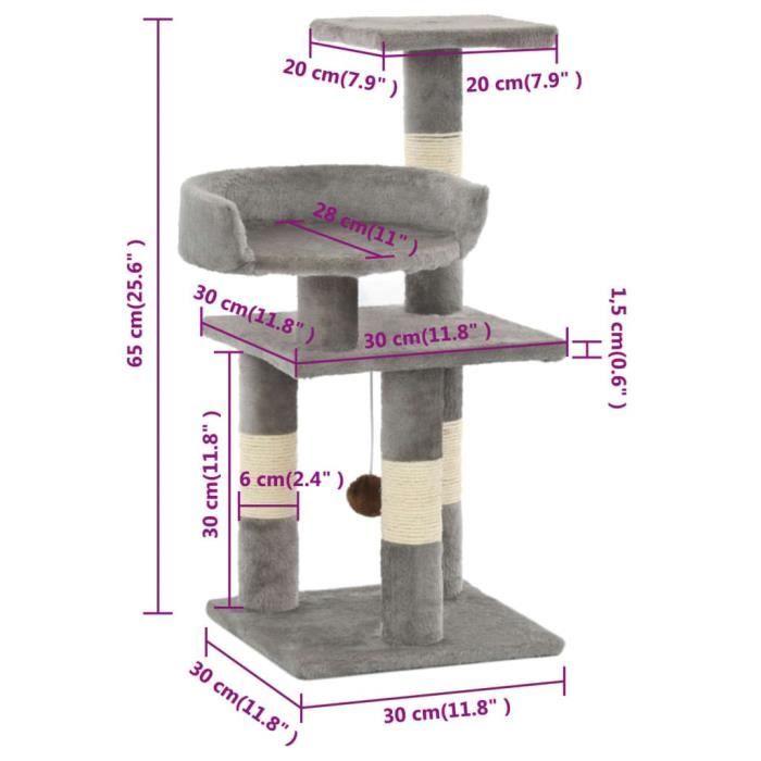 VidaXL Arbre à chat avec griffoirs en sisal 65 cm Gris
