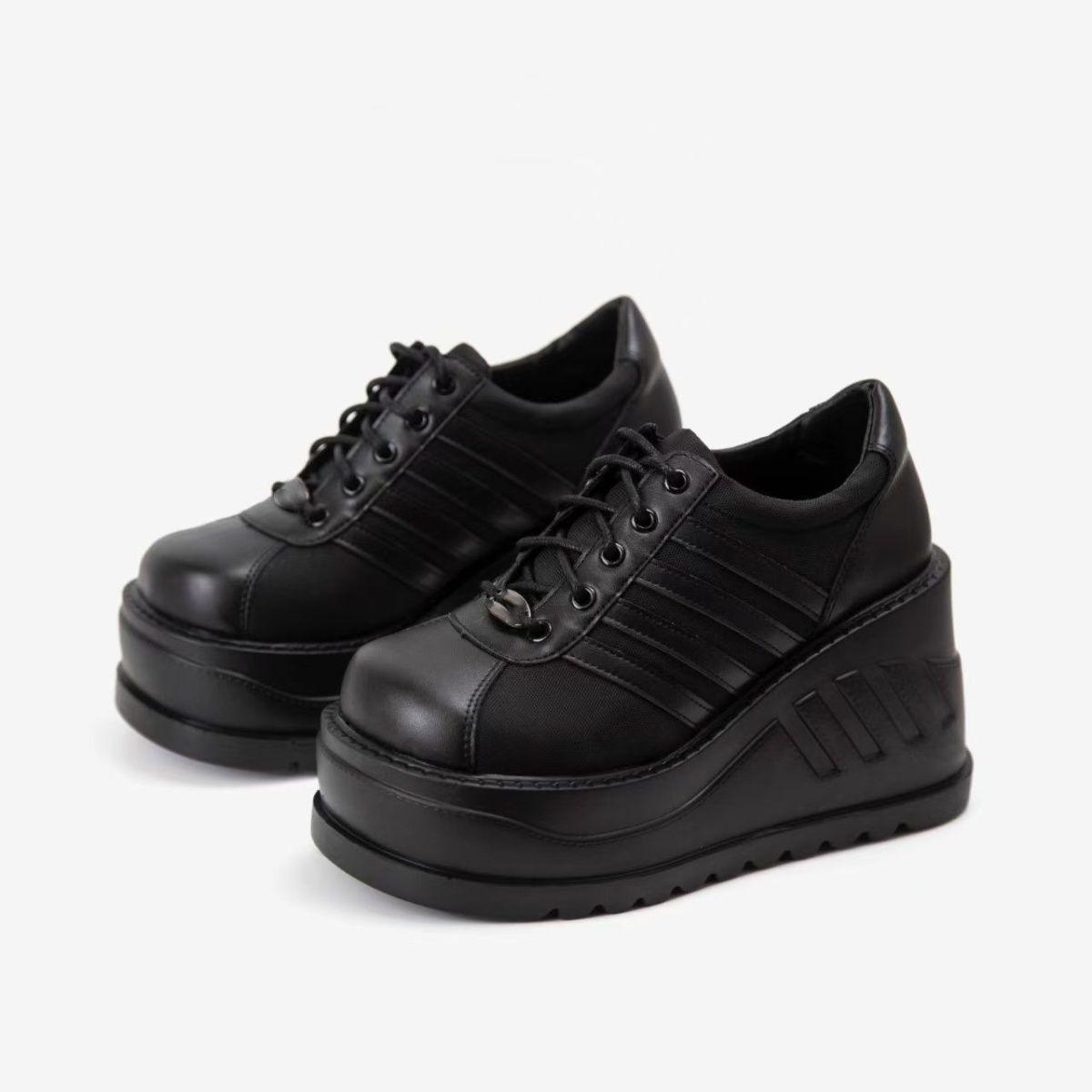 

Платформенные туфли-маффины женские 2025 новые небольшое увеличение роста танкетка одинарные туфли весна и осень повседневное увеличение роста женская обувь тренд 40 чёрный