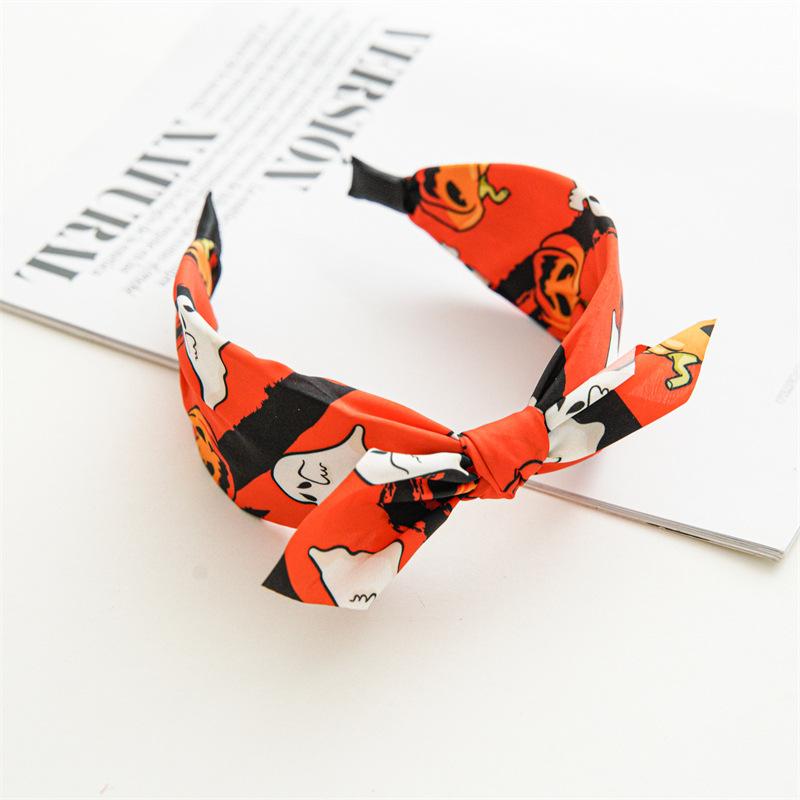 Halloween Skeleton Pumpkin Fabric Crossover Wide Headband Women's Printed Ghost Festival Gut Hair Bands