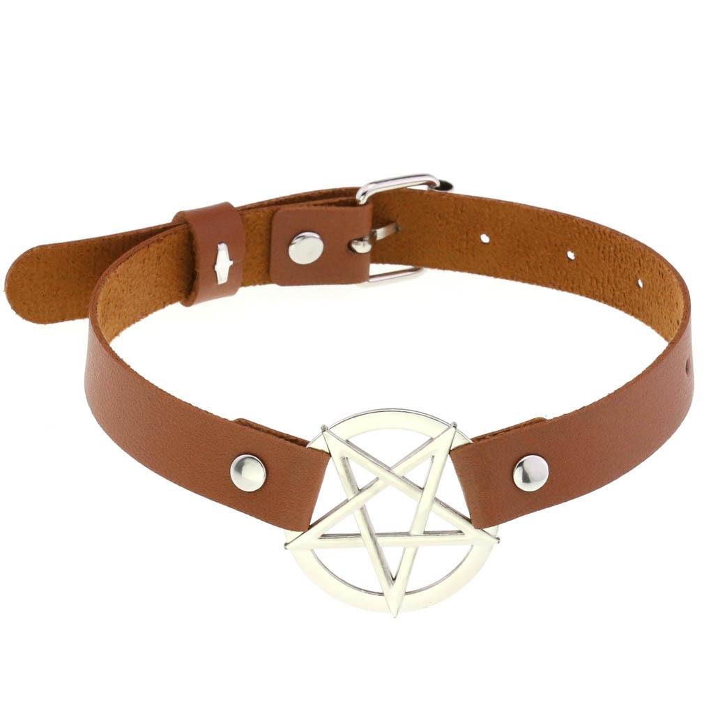 DIEZI Sexy Lignt Brown PU Leather Necklace Women Men New Harajuku Gothic Vintage Heart Chain Choker Statement Necklace Jewelry