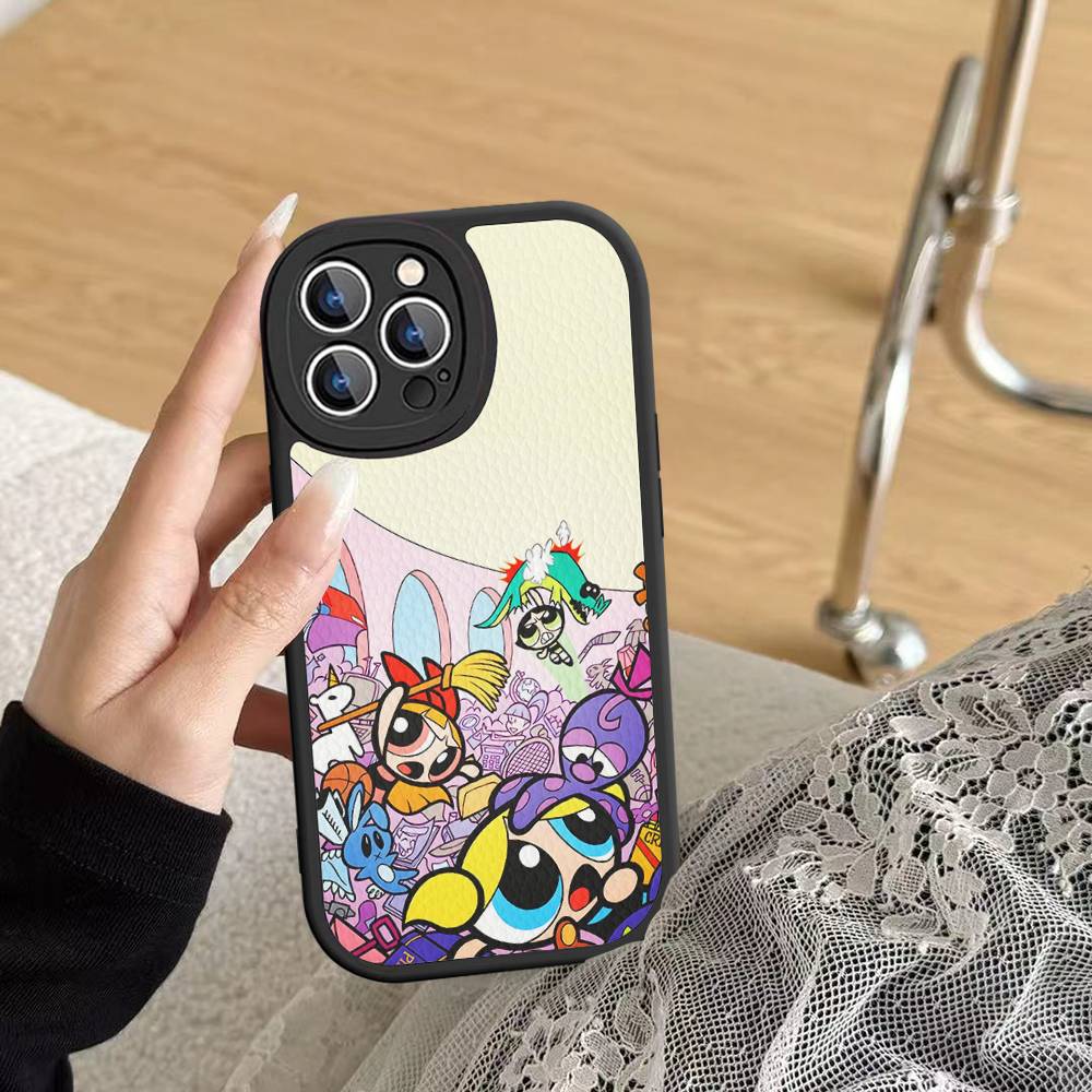 P-Powerpuff-GirlS For IPhone 16 15 14 16E 13 12 11 Pro Max Plus Phone Leather Case