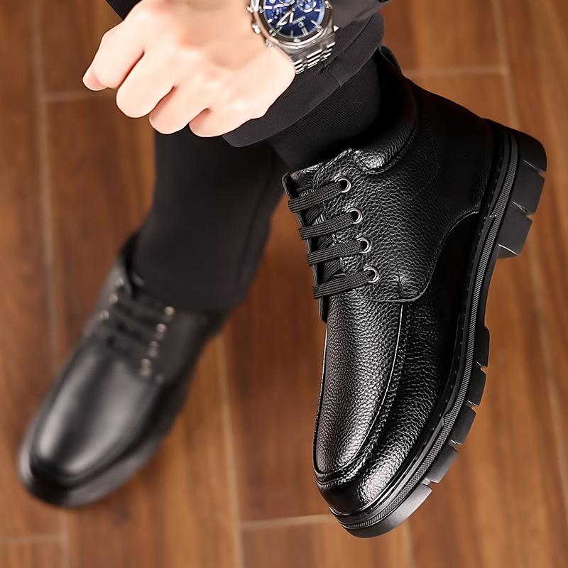 Men's cotton shoes Men's winter warm velvet cotton leather shoes Middle-aged leather winter non-slip shoes